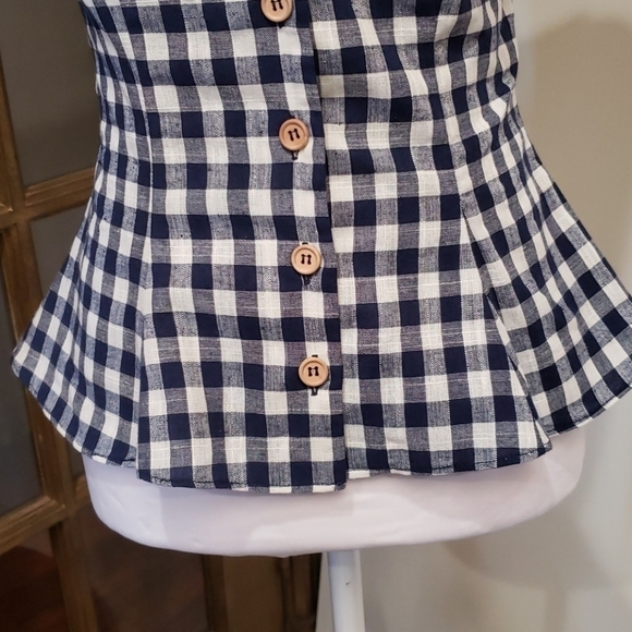 THE Brasila Peplum Style Top In Navy Check NWT - Picture 5 of 8